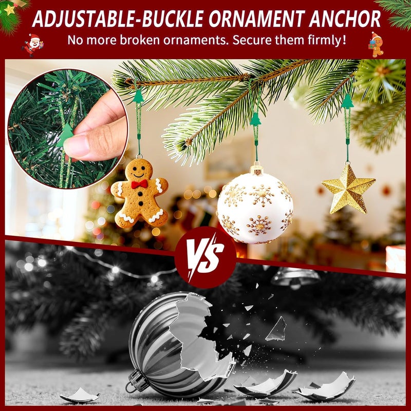 ANGAR 24 Pcs Adjustable Christmas Ornament Hooks, No-Slip Cat Child Proof Ornament Hangers String for Hanging Christmas Tree Decorations, Strong Accessorie for Small & Large Ornaments(Green-Gold) - Image 3